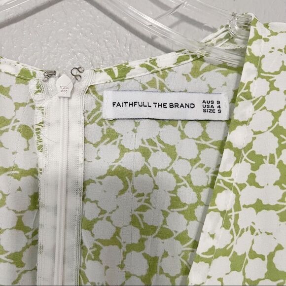 Faithfull the Brand Ilia Floral Print Dress Sz S. Green White - Picture 6 of 8